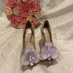 Christian Dior Heels pump shoes orchid flowers size 36.5 6.5 Y2K Carrie Bradshaw